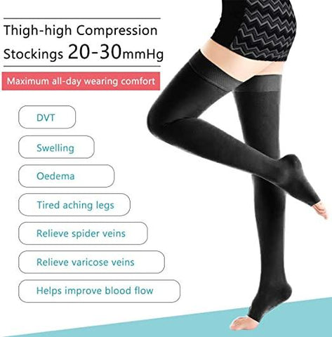 Thigh High Compression Stocking 20-30mmHg Therapeutic Varicose Vein Firm Support Open Toe